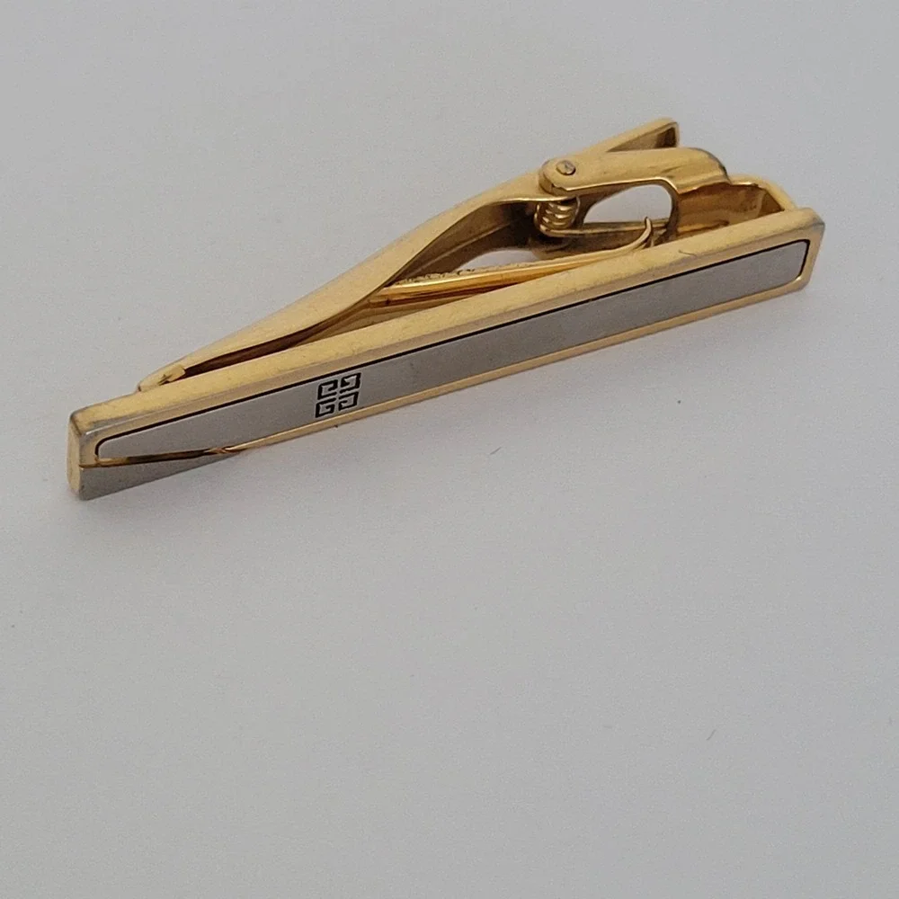 Givenchy Vintage Tie Clip Gold Silver Tone 4G Logo Designer Mens Accessory